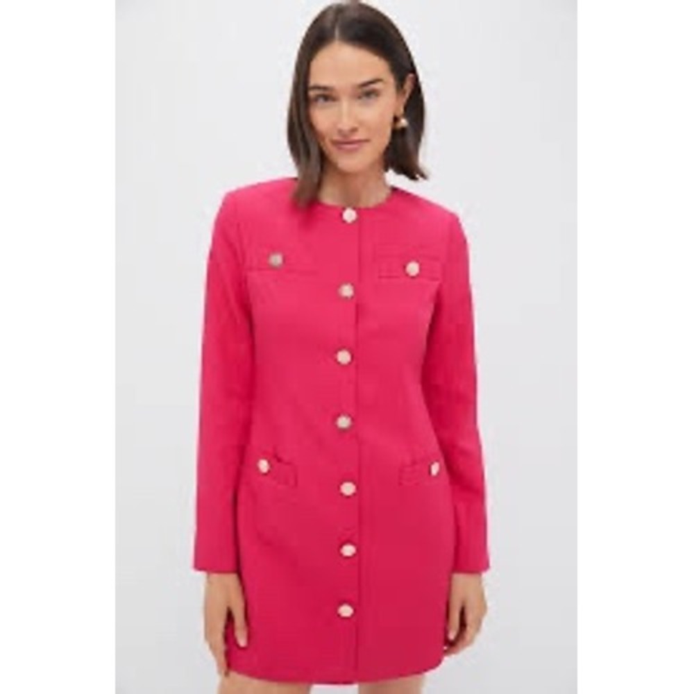 Hyacinth House Pink Blazer Dress Womens Medium Pink Excellent Gold Crest Buttons